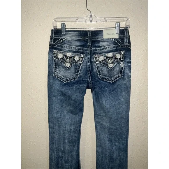 Miss Me Bootcut Jeans Women's 26 Low Rise Rhinestone Pocket Stretch Denim - Picture 5 of 6